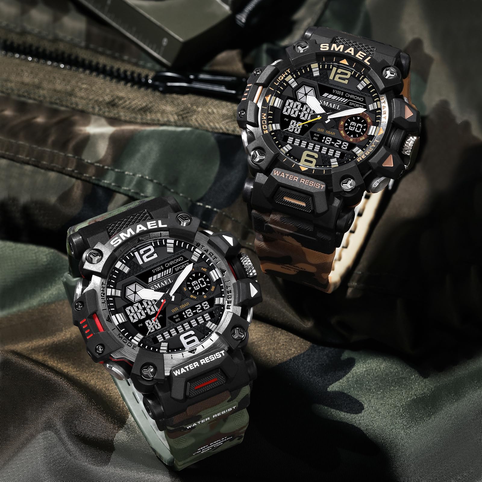 findtime Relojes de hombre reloj digital militar para hombre camuflaje reloj de pulsera deportivo 5ATM resistente al agua al aire libre reloj táctico 12/24H LED cronómetro resistente a los golpes
