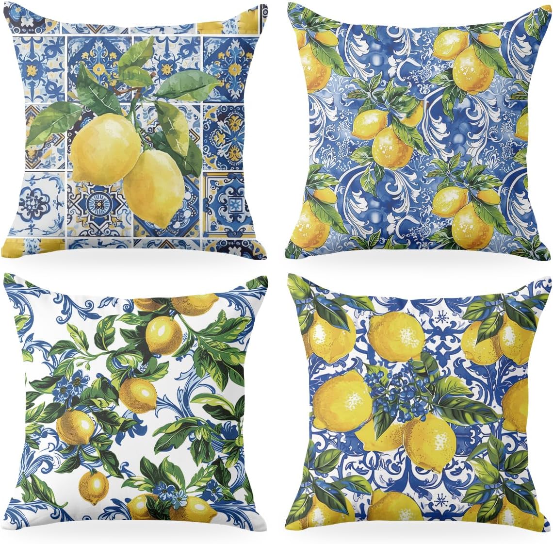 4 PCs Lemon Decor Pillow Covers 18x18, Italian Gifts Throw Pillow Covers | Italy Lemon Pillow Cases Decorative Pillow Protectors Living Room Bedroom Office Home Decor for Cushion Car Bed
