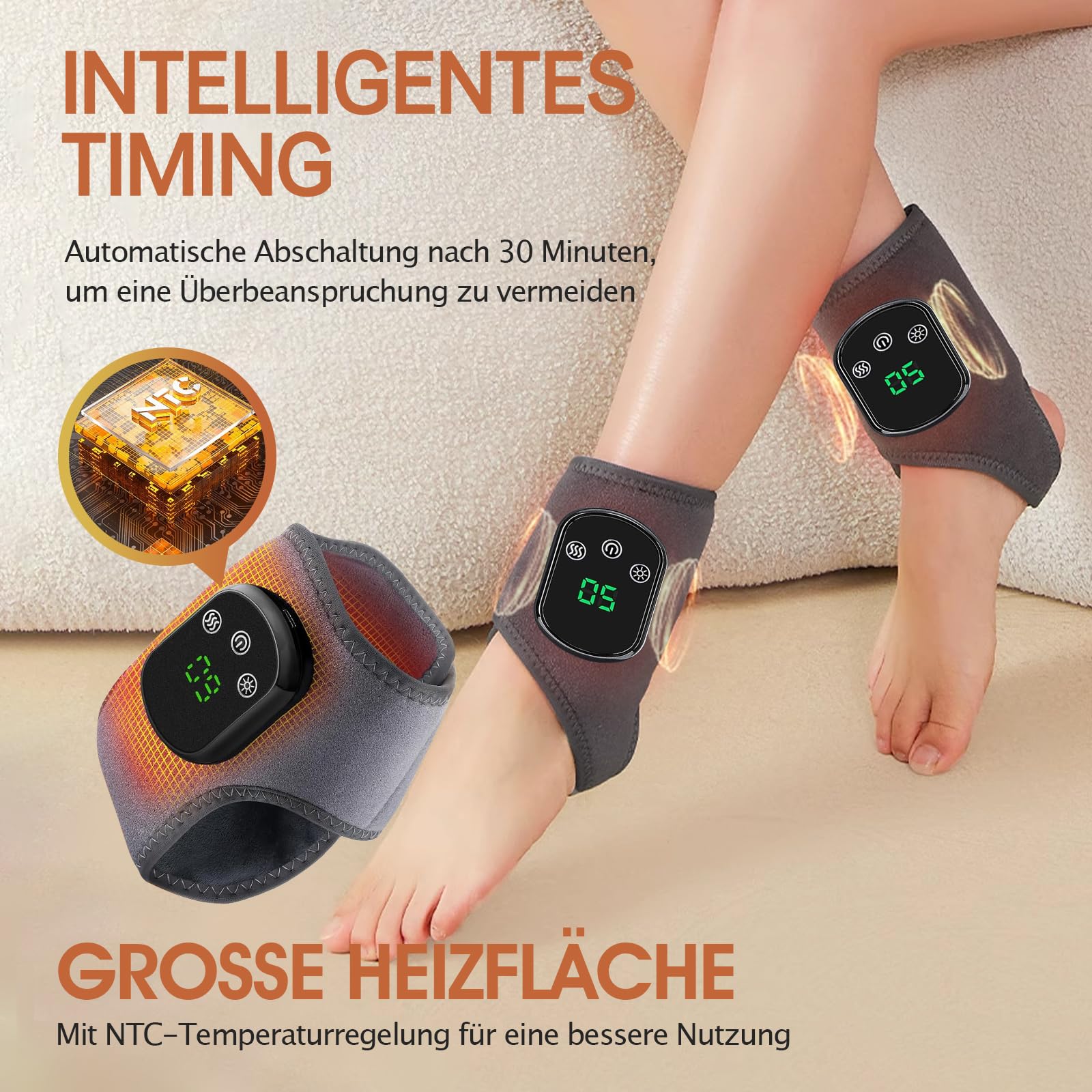 2er-Pack 3-in-1 Tragbares Kabelloses Fußmassagegerät – Für Füße & Knöchel, mit Wärme & Vibration, Geschenk für Männer & Frauen