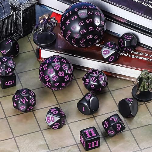Miniatura 10 de CiaraQ DND Juego de dados poliédricos (15 piezas) D3-D100 dados de juego con bolsa de dados para juegos de mesa de Calabozos y Dragones (negro y