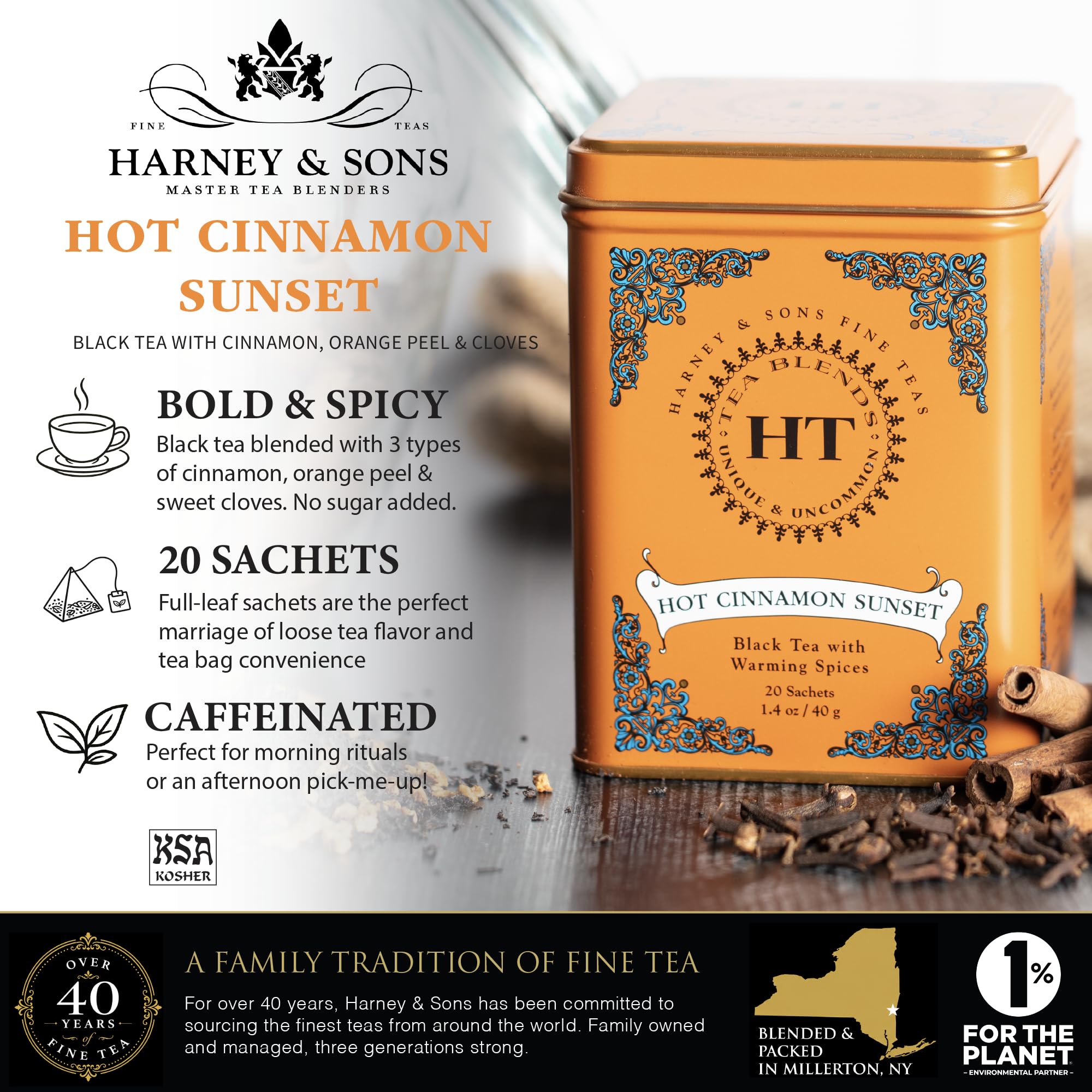 Harney & Sons Black Tea Hot Cinnamon Sunset -- 20 Tea Bags