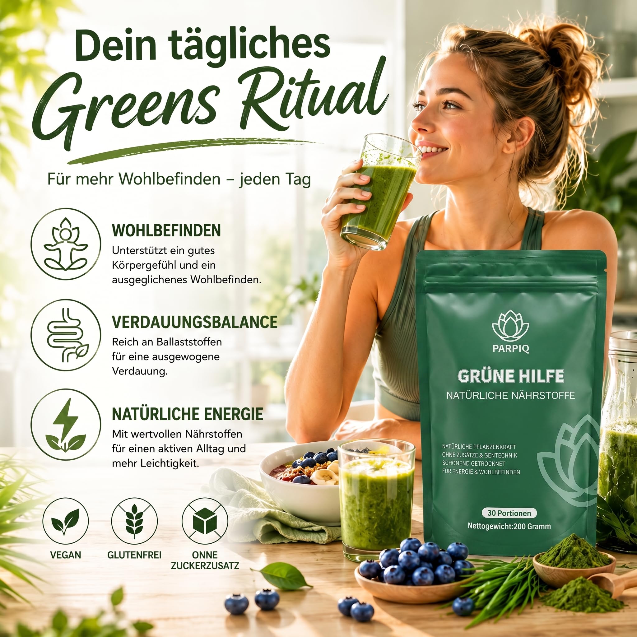 2 Pack Grüne Entgiftungspulver 400g, 2026 Neu Grüner Super Helfer mit Cholin, Gerstengras, Spirulina, Chlorella, Matcha & Heidelbeere, reich an Ballaststoffen und Mikronährstoffen, vegan & glutenfrei