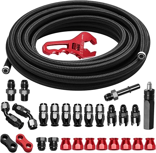 BRIFITOR 6AN - Kit de línea de combustible de PTFE de 25 pies, 6AN 38 pulgadas LS Swap EFI E85 manguera de combustible trenzada de nailon de acero