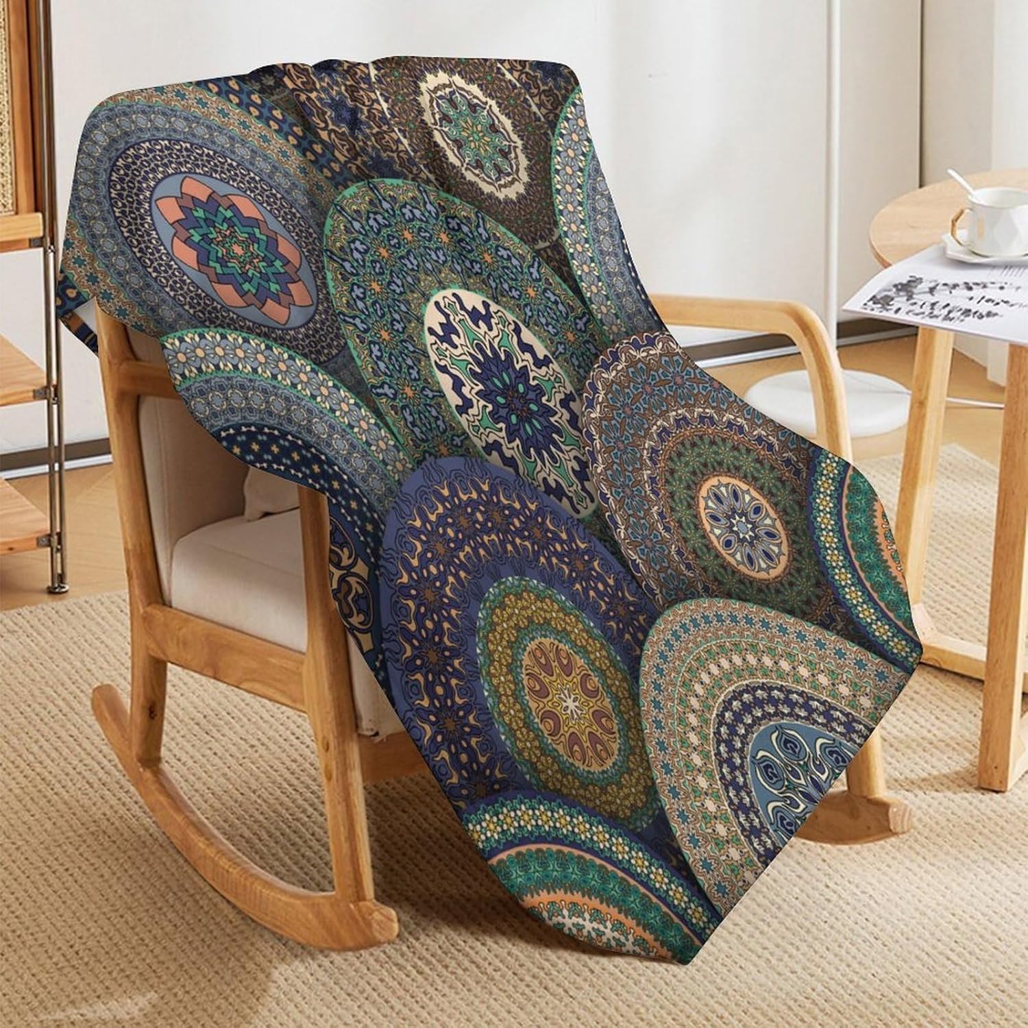 Indian Bohemian Throw Blanket Mandala Design Colorful Boho Floral Pattern Paisley Blanket for Sofa Bed Couch Chair Or Dorm 60"x80"