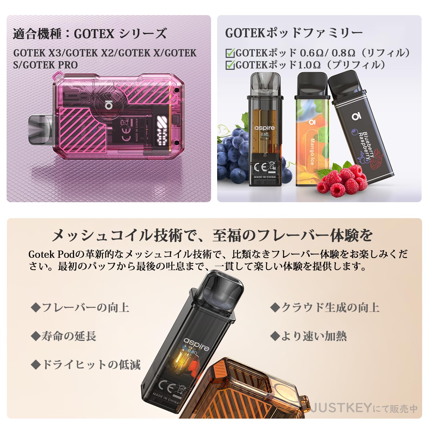 Amazon | GOTEK交換用 POD カートリッジ 0.6Ω/0.8Ω（4.5ml） 2箱（4個