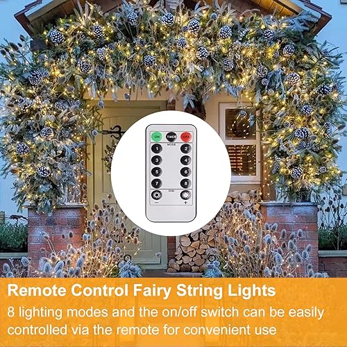 Miniatura 2 de Guirnalda de 100 luces LED de 33 pies con control remoto y temporizador, funciona con pilas AA, luces de Navidad impermeables para exteriores,