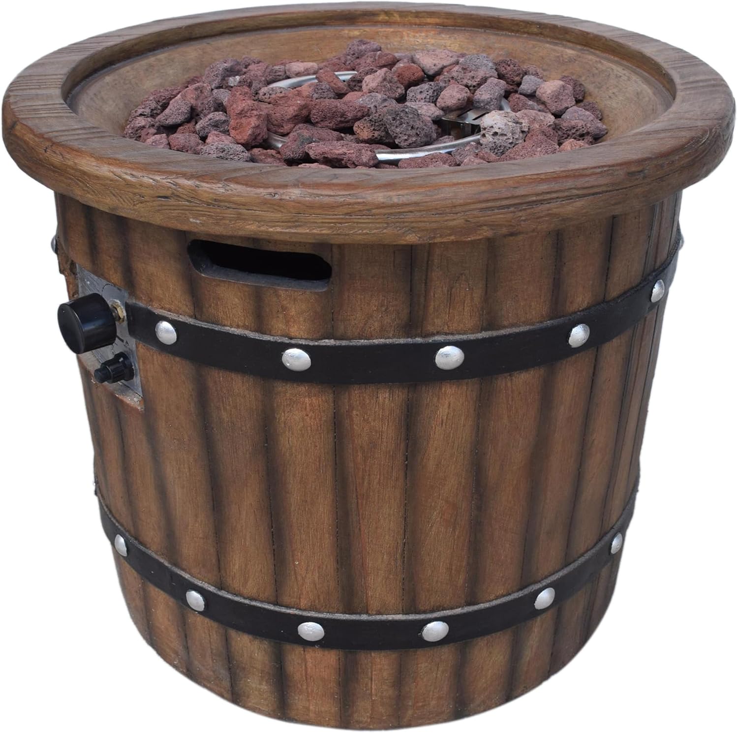 Outdoor Propane Fire Pit Table, 25 Inch Round MGO Concrete Fire Pit with Lava Rocks, Smokless Fire Table for Outside Patio, Garden, Backyard, 40,000 BTU, Tank Inside, Dark Brown