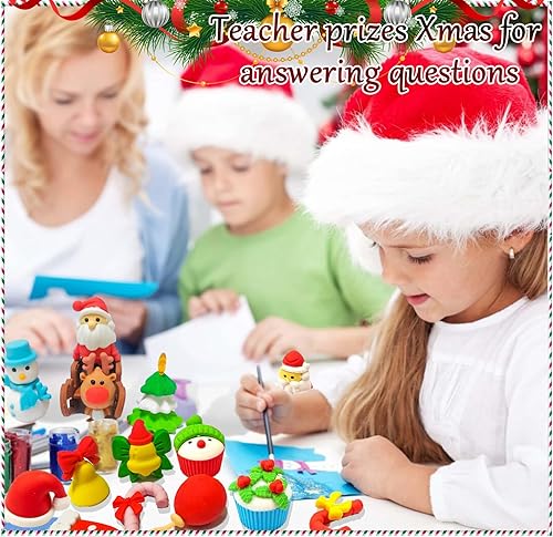 Miniatura 5 de Gaoikerr 32 gomas de borrar de plástico con animales navideños para niños y estudiantes, Papá Noel, muñeco de nieve, reno y más