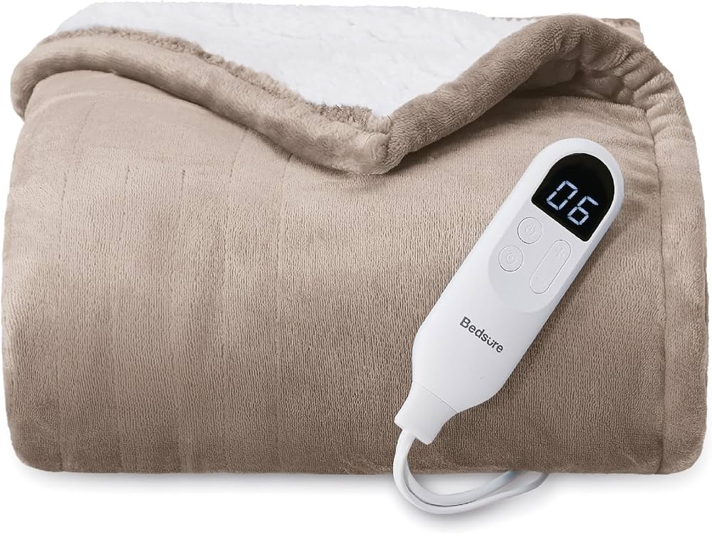 Amazon.com: Bedsure Heated Blanket Electric Throw - Soft Flannel Electric Blanket, Heating Blanket with 4 Time Settings, 6 Heat Settings, and 3 hrs Timer Auto Shut Off (50x60 inches, Taupe) : Home & Kitchen