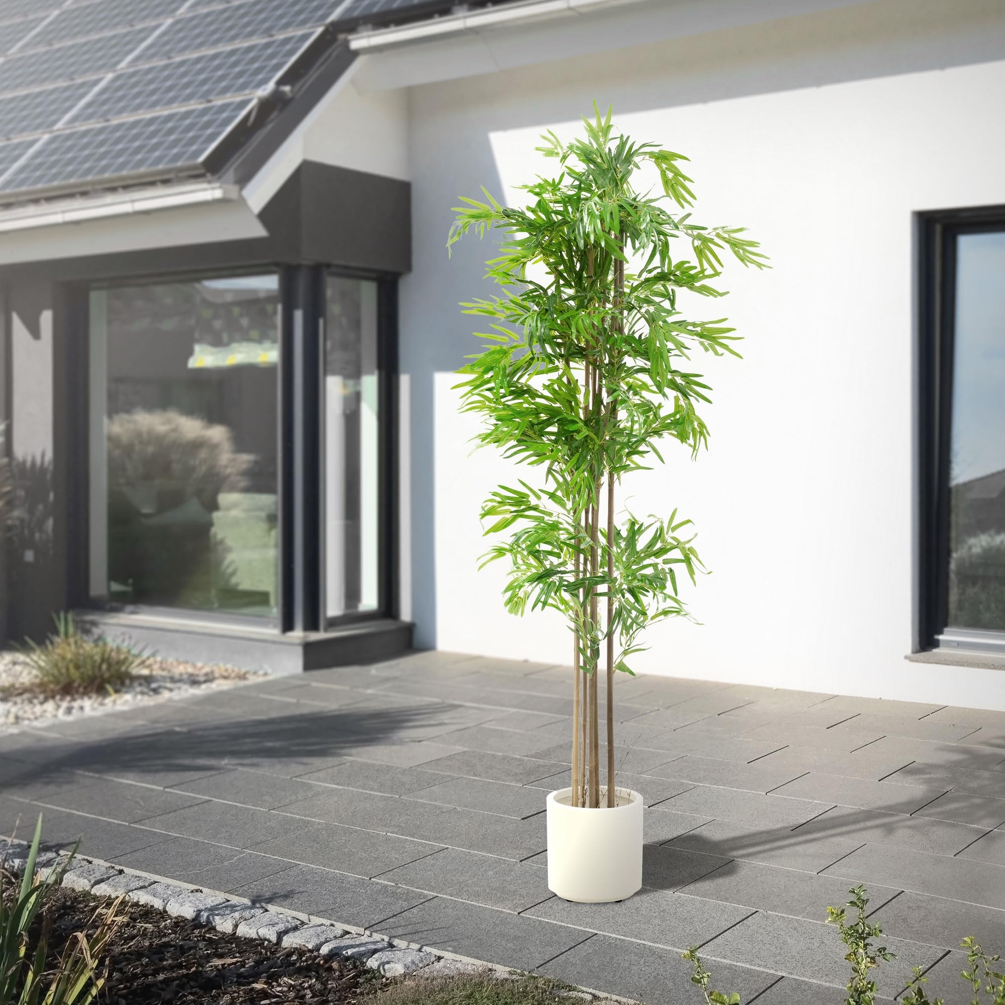ML-Design Bambou Artificiel 210 cm Décoratif, Plante Verte Grande avec Tronc en Bois Véritable, Fausse Plante en Pot, Déco Aspect Naturel, Arbre pour Intérieur/Extérieur Chambre Balcon Salon Bureau