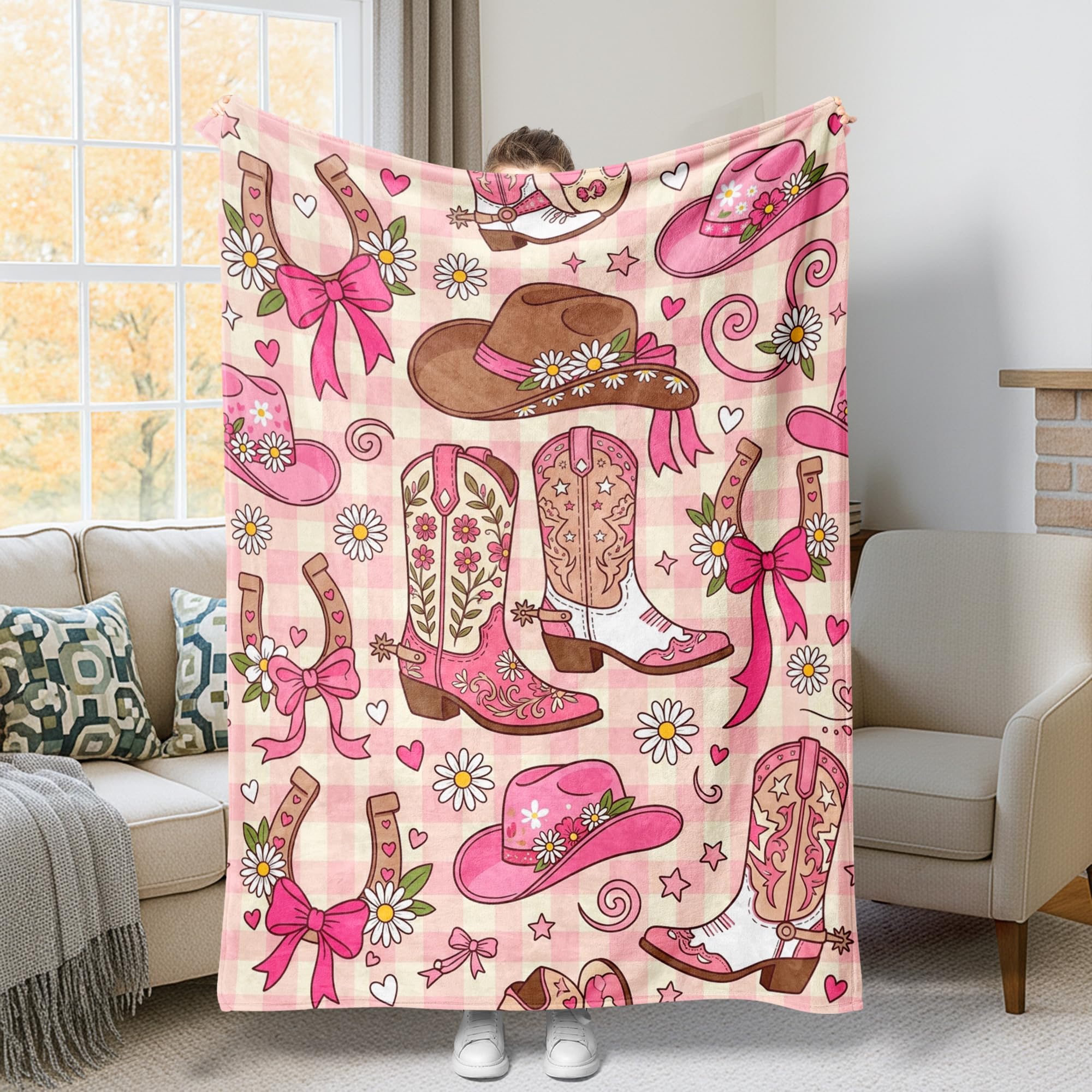 Couverture pelucheuse compacte motif chapeau de cowboy chic