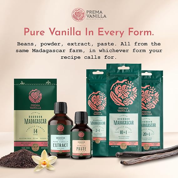 Prema Vanilla 11 Pcs Organic Madagascar Bourbon Vanilla Beans, Grade A
