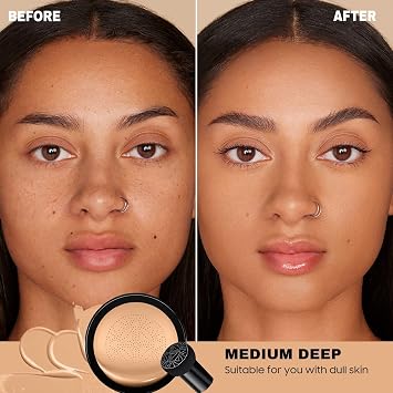 Foundation for Older Women - CC Cream Foundation Makeup, Medium Deep | Air Cushion BB Cream Concealer Full Coverage Moisturizing Concealer Brighten Long-lasting, Tattoo Cover up Makeup Waterproof