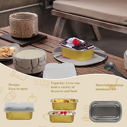 Miniatura 5 de Mini moldes desechables para pasteles con tapas, 50 forros para cupcakes de 5.5 onzas con tapas, mini moldes de aluminio con tapas, mini latas para