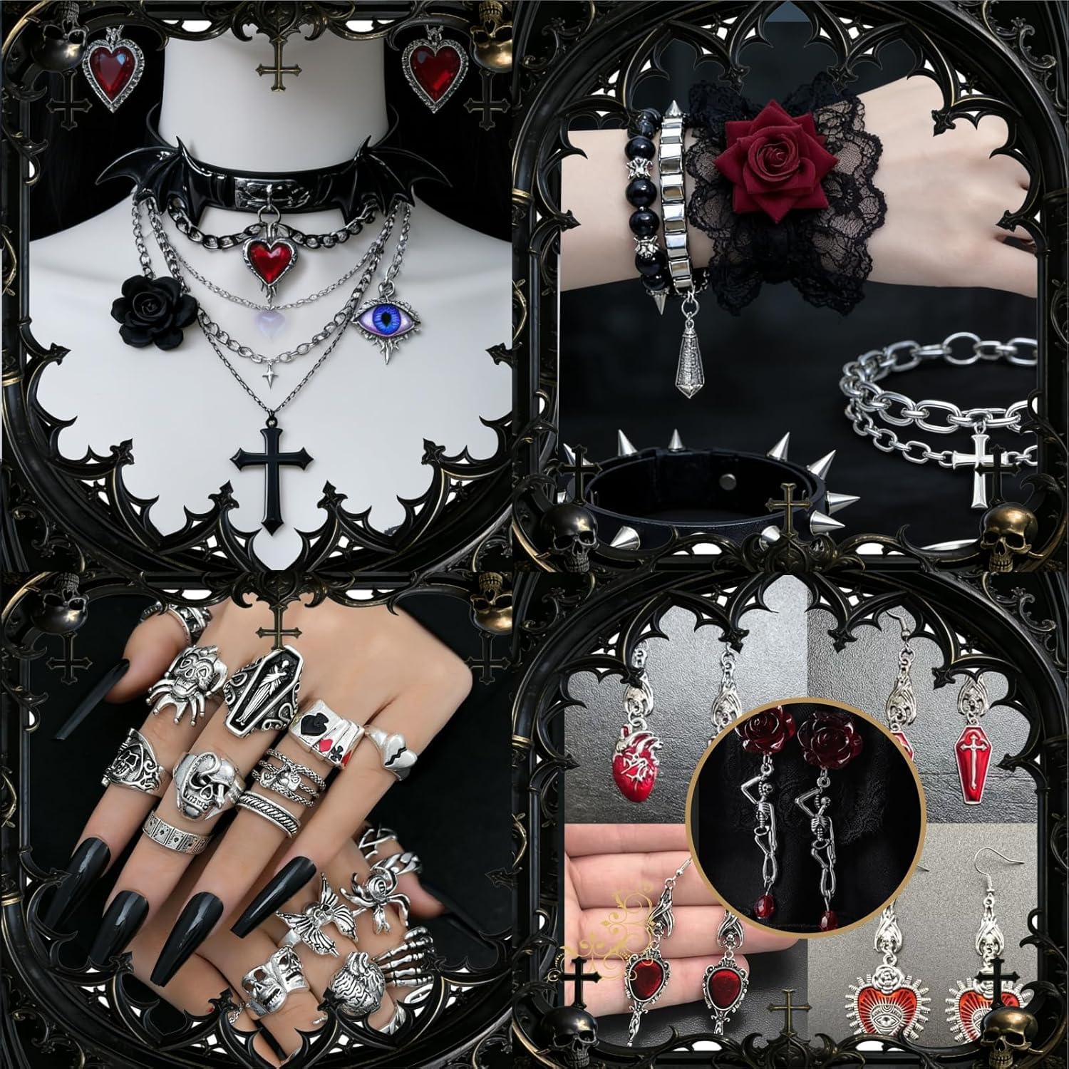Set di gioielli gotici da donna, 20-70 pezzi, include collane, orecchini, anelli, bracciali e fermagli per capelli, regalo unico per anniversario, compleanno, amicizia, regalo gotico per