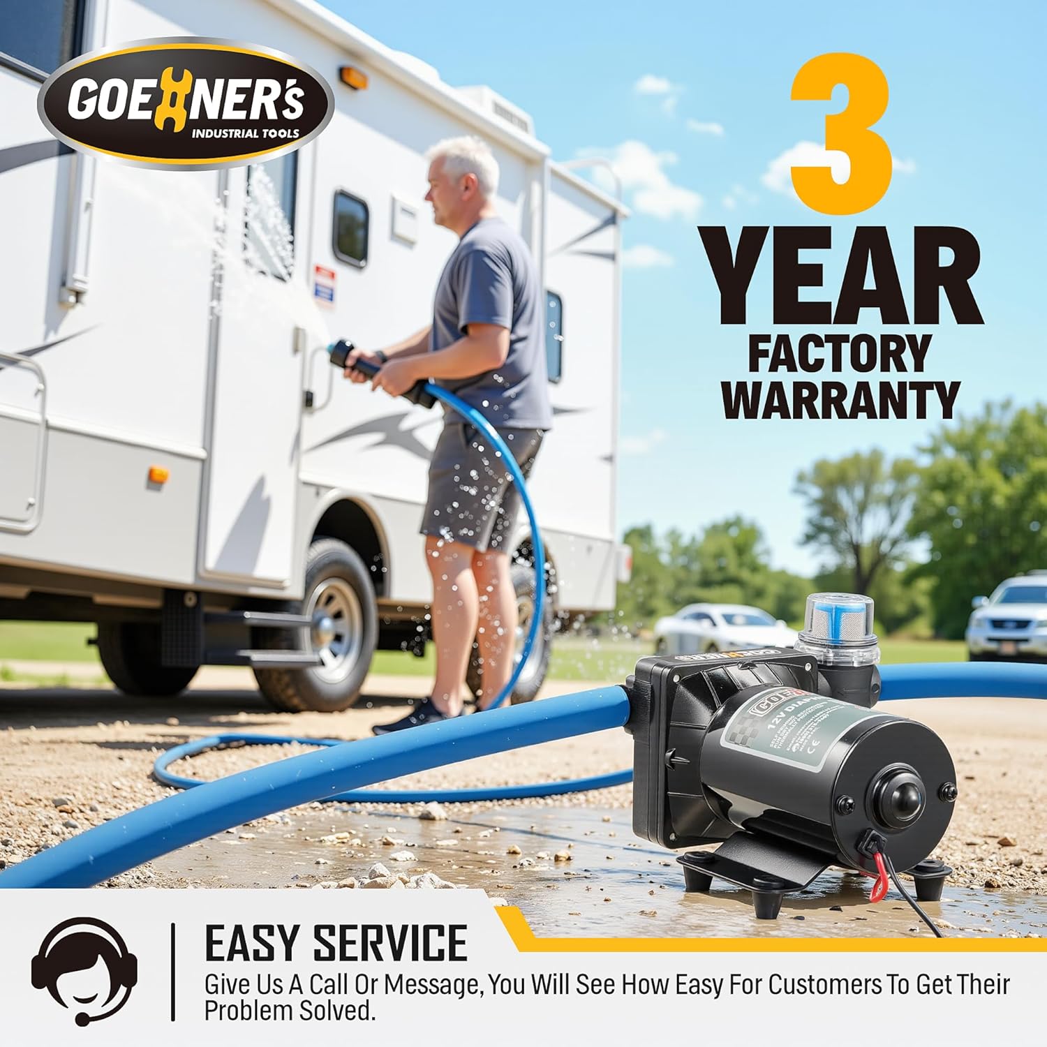 [Upgraded Version] RV Fresh Water Pump, 12V DC Water Pump, 6GPM 70PSI Self-Priming Diaphragm Pump with Pressure Switch and Strainer for RV, Marine, Yacht, Caravan