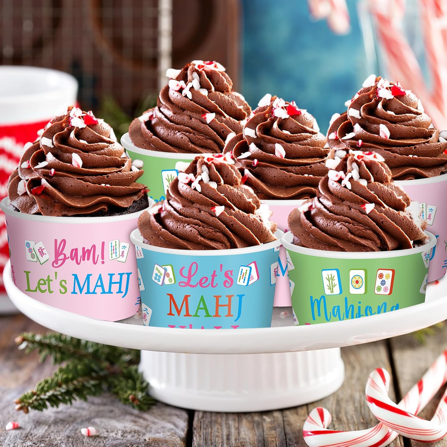 FoldTier 48 Pcs 9 oz Mahjong Treat Snack Cups Bulk Ice Cream Bowl Cute Cups Disposable Party Favors Paper Bowls for Birthday Iced Food Soup Sundae Snack Dessert Beverage(Classic)