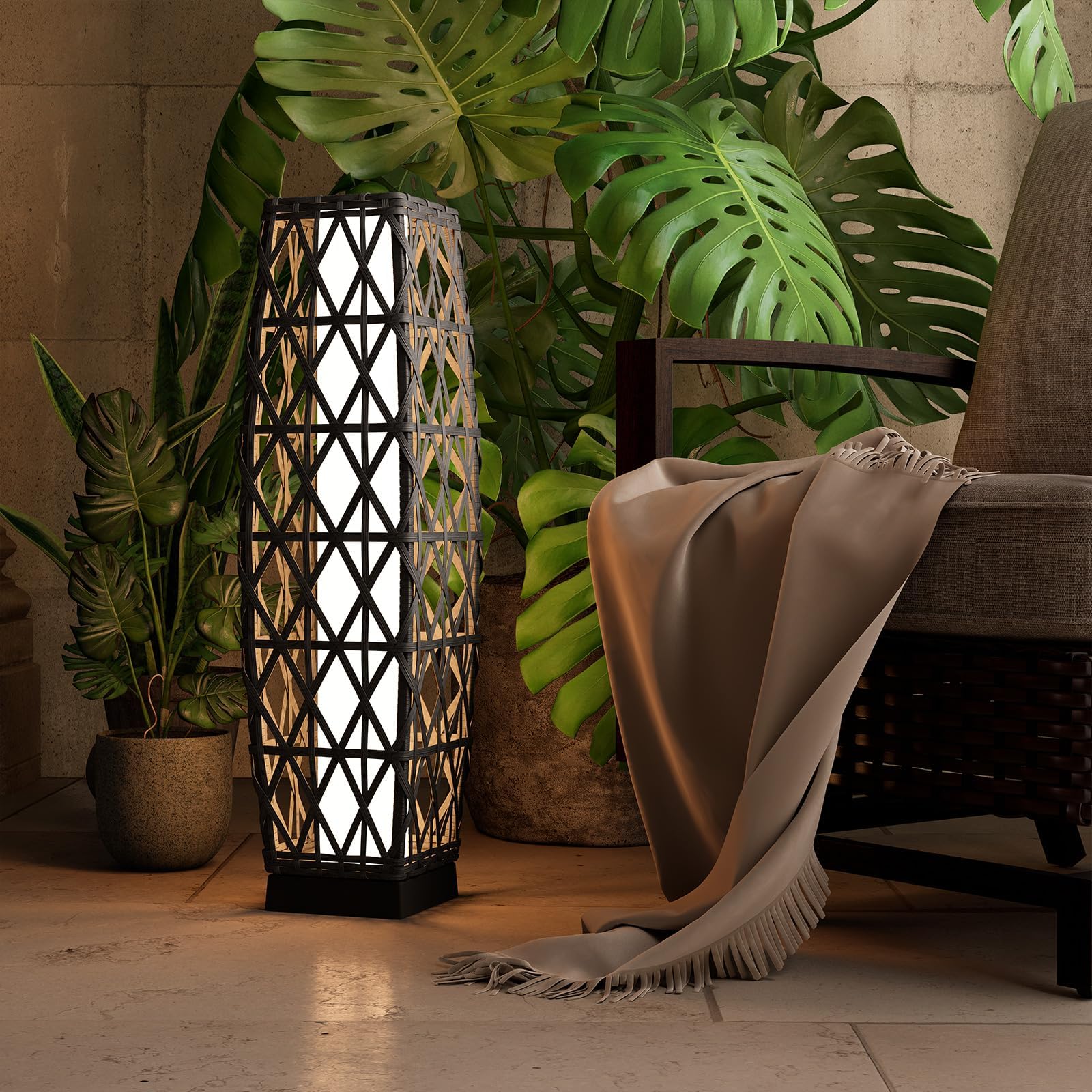 Grand Patio Outdoor Solar Powered Resin Wicker Floor Lamp, Outdoor Weather-Resistant Deck Light, for Garden or Porch -Silver Gray, Large Cindy
