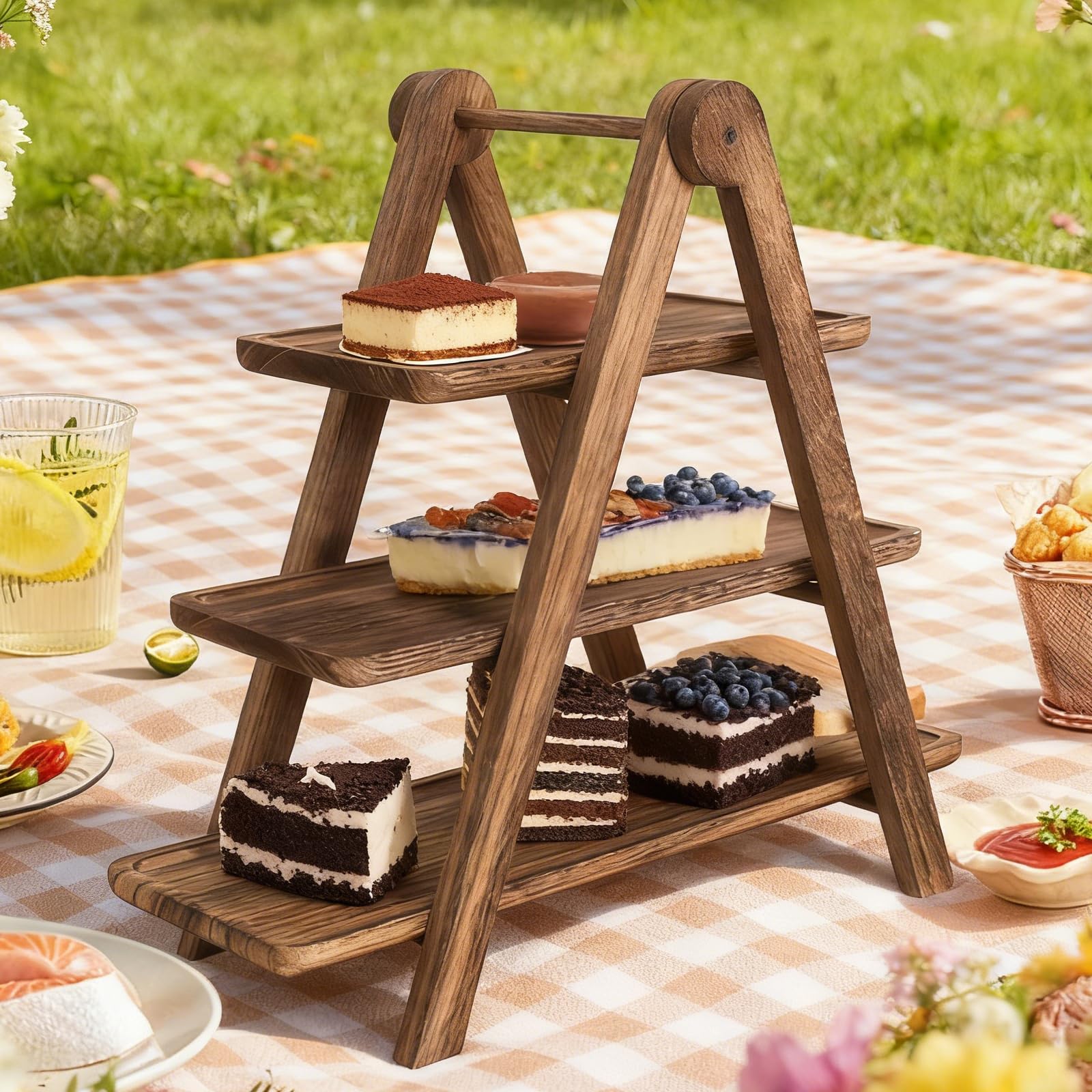 Présentoir À Gâteau En Bois, Support À Gâteau À 3 Étages, Présentoir À Cupcakes, Presentoir Buffet, Poignée, Support Gateau Et Plateau Aperitif Multifonction Pour Fête, Mariage, Réception