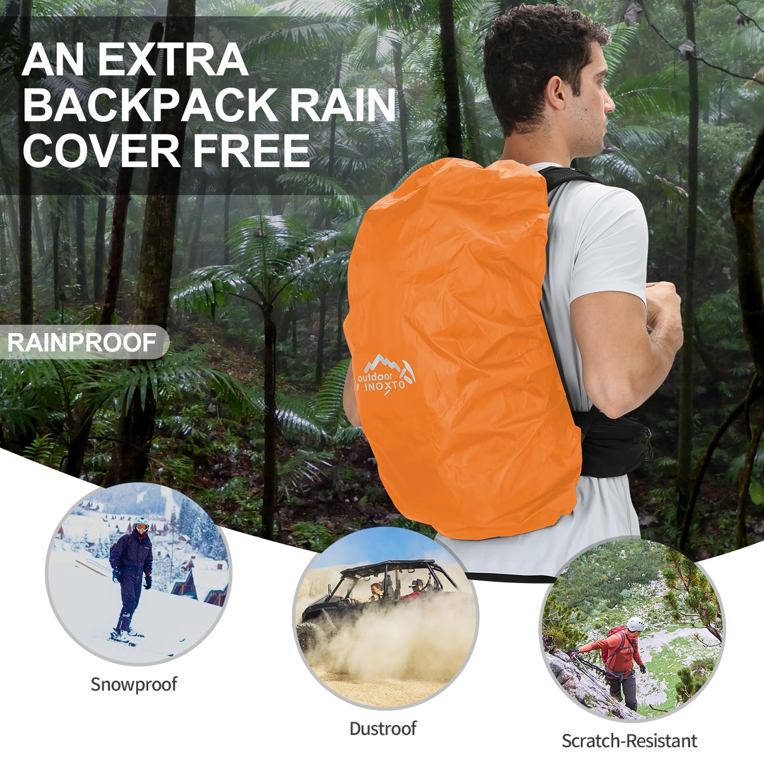 IX INOXTO Sac à dos de randonnée, sac à dos de randonnée imperméable de 35 l avec poche d'eau de 3 L et housse de pluie, léger pour voyage et camping