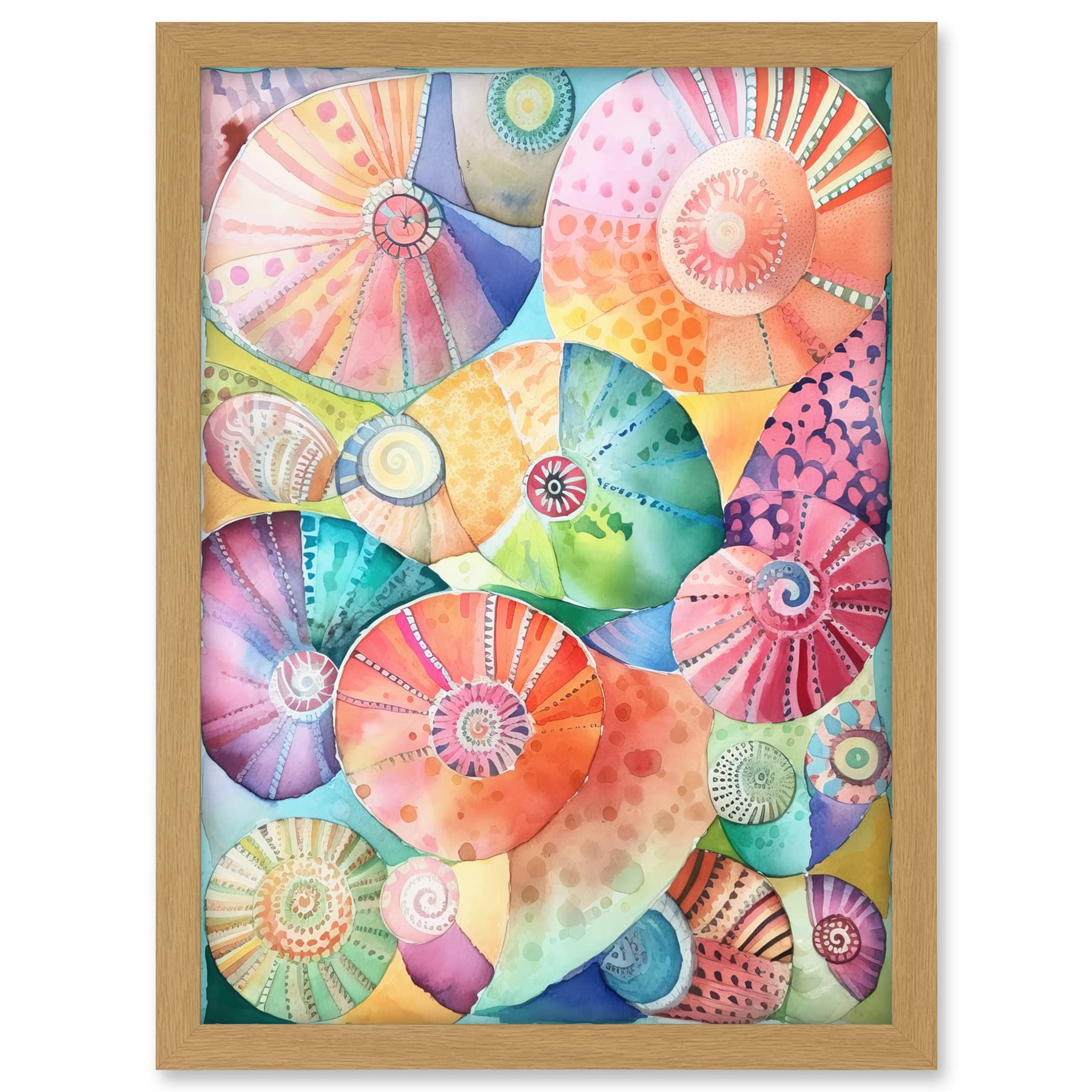 Artery8 Pastel Colour Seashells Folk Art Artwork Framed A3 Wall Art Print