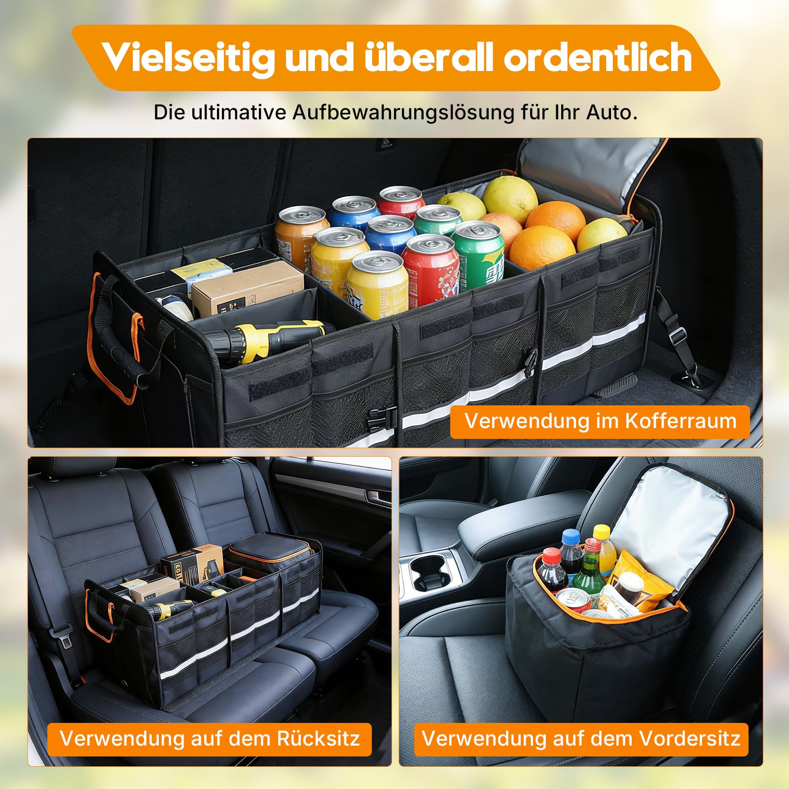 Storystore Kofferraum Organizer mit Deckel 92L Kühltasche Zusammenklappbar Auto Aufbewahrungsbox