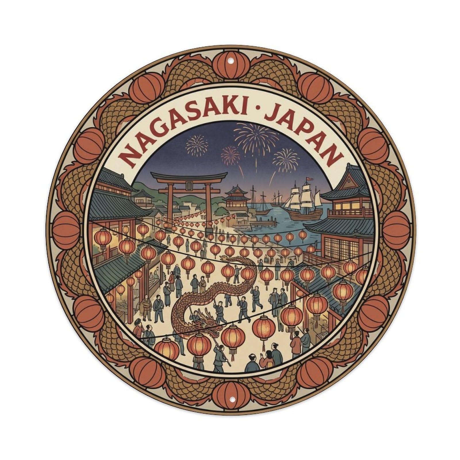 Okahys 8X8inch Classic Style Nagasaki Lantern Festival Theatre Culture Performance Metal Tin Sign