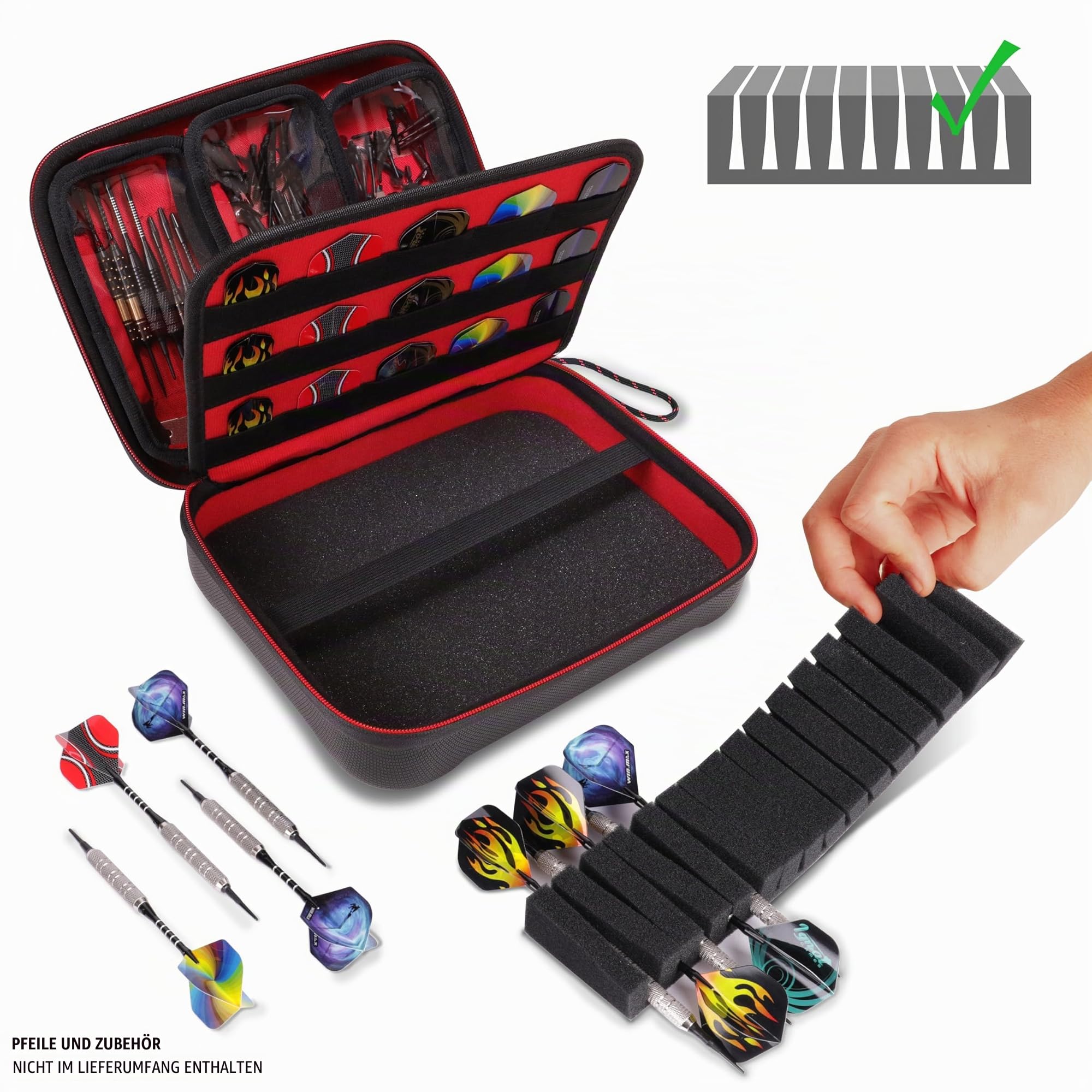 USA Gear XL Halbharte Darttasche – Dart-Tragetasche für Dartpfeile (15), Dartspitzen, Dart-Schäfte, Dart-Flights und mehr Dartzubehör – kompatibel mit Soft-Dartpfeilen und Stahlspitzen-Dartpfeilen