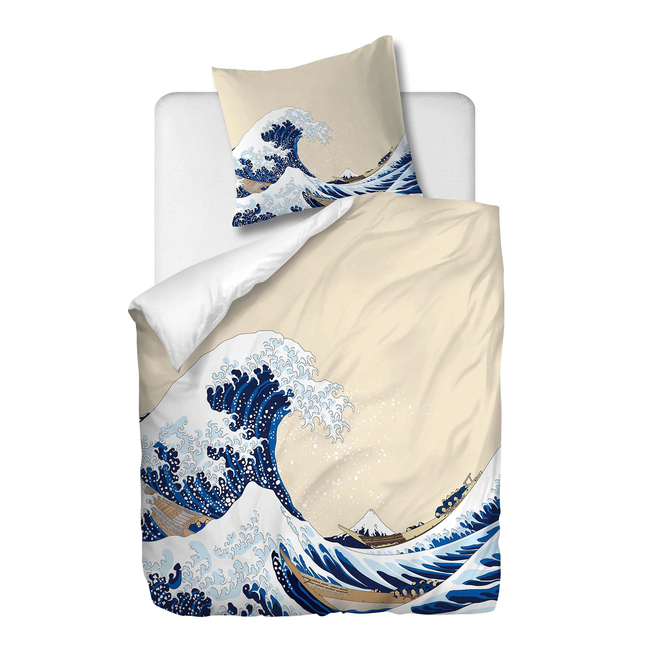 2-częściowy komplet pościeli, Kanagawa, poszewka na kołdrę z falami 155 x 220 cm i 1 poszewka na poduszkę 80 x 80 cm, hipoalergiczna, 70% poliester/30% lyocell mikrofibra komfort spania z zamkiem błyskawicznym – wzór 22