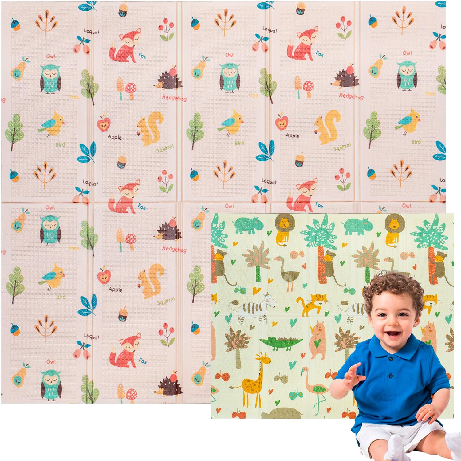 Edibaby, Alfombra Bebe, 200 x 180 cm, 1 cm Grosor, Diseño Infantil, Acolchada de XPE, Reversible y Plegable, Tapete Actividades, Colchoneta para Niños para Juegos en el Suelo (Native Edition)