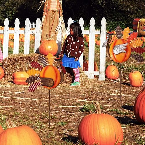 Miniatura 5 de Lulu Home Decoraciones de pavo de Acción de Gracias, juego de 2 estacas de pavo de metal, decoración de otoño, decoración de otoño para exteriores