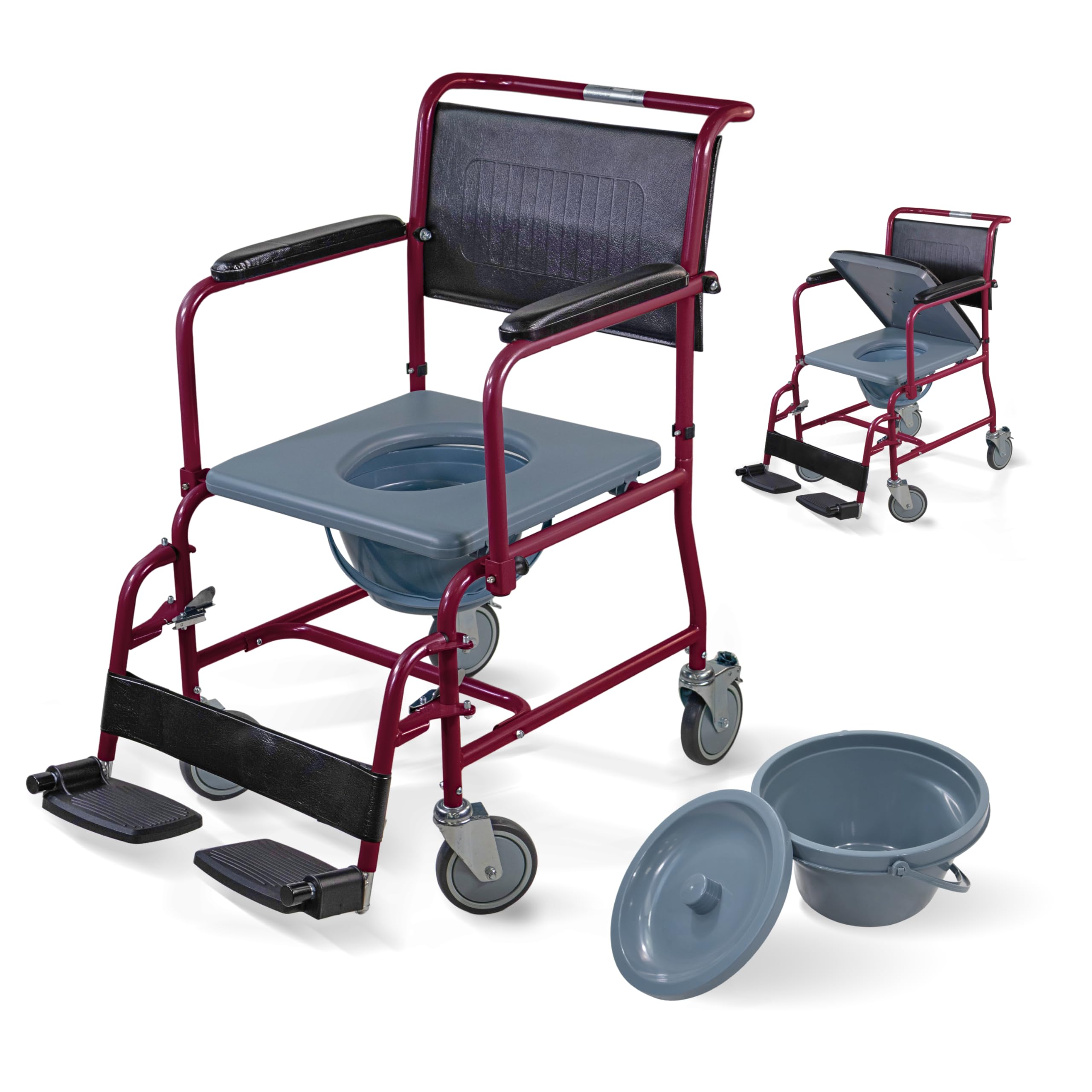 Mobiclinic, Carrozzina da toilette, Ancla, Marchio europeo, Per anziani e/o disabili, Ce, Uso domestico, Braccioli, Sedile confortevole, Pedane antiscivolo, Colore bordeaux