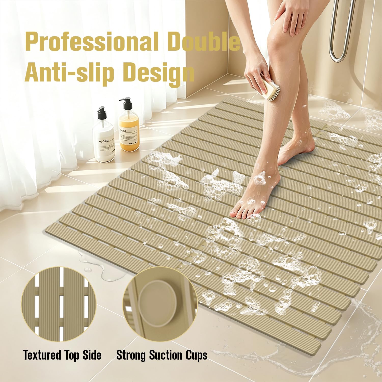 MBOSS Rutschfeste Badewannenmatte für Badewanne, 61 x 61 cm, Duschmatte, rutschfest, mit Saugnäpfen und Abflusslöchern, rutschfeste Badewannenmatte für ältere Menschen und Kinderbadezimmer