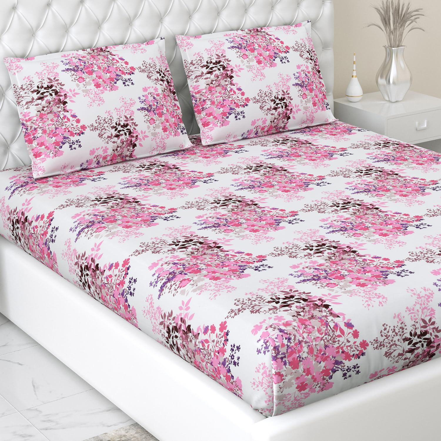 Haus & Kinder Bedsheet for Double Bed, Elastic Fitted King Size | 186 TC 1 Fitted Elastic Bed Sheet for King Size Bed and 2 Pillow Covers (72 X 78 Inches + 13 Inches Deep Pocket) | Pink (B0CXDDT66G) Amazon Price History, Amazon Price Tracker
