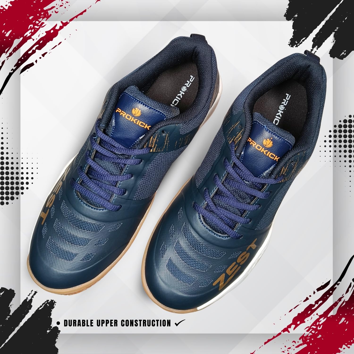 Prokick Zest Non Marking Badminton Shoes Lightweight, Durable & Flexible Badminton Shoes Also Perfect for Squash, Table Tennis, Volleyball, Basketball, Pickleball & Indoor Sports, Navy/Gold - 6 UK 1
