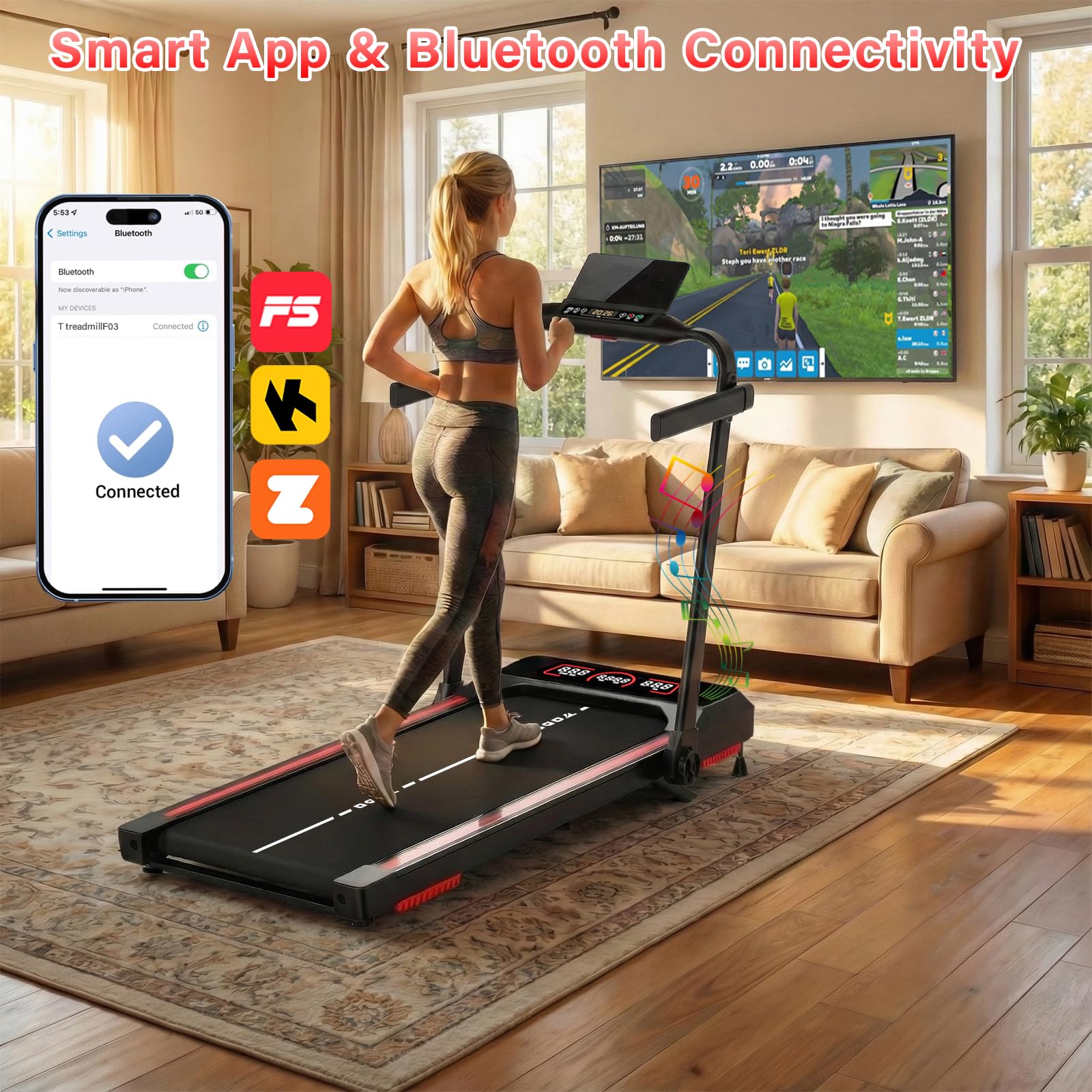 TODO Cinta de Correr con Inclinación Manual 10%, 1-12km/h Cinta de Correr Plegable, Motor 3.5HP, Cinta de Andar con Altavoz Bluetooth, 12 Programas, App y Pantalla LED, para el Hogar o la Oficina