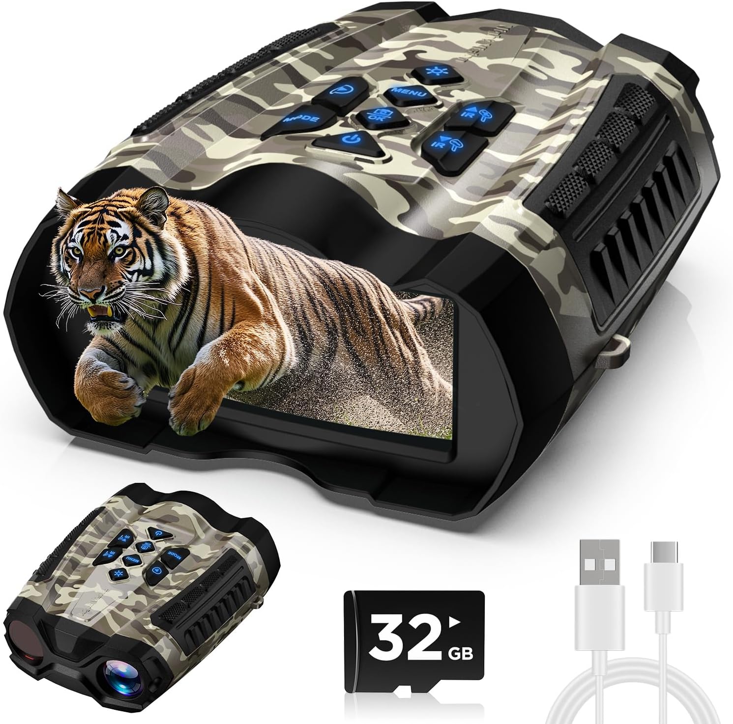 Night Vision Goggles, 4K Binoculars with Camera, 3.5" HD Display and 32GB TF Card, 9 Gear Night Vision, 10X Digital Zoom, 4000mAh Battery Nightvision