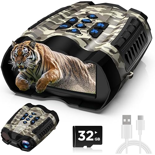 WARMTUYO Night Vision Goggles, 4K Binoculars with Camera, 3.5" HD Display and 32GB TF Card, 9 Gear Night Vision, 10X Digital Zoom, 4000mAh Battery Nightvision