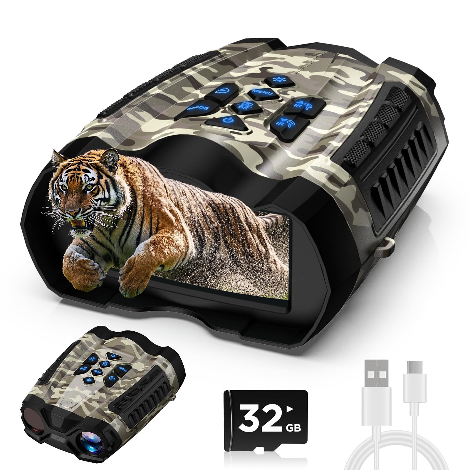 Night Vision Goggles, 4K Binoculars with Camera, 3.5" HD Display and 32GB TF Card,9 Gear Night Vision, 10X Digital Zoom, 4000mAh Battery Nightvision