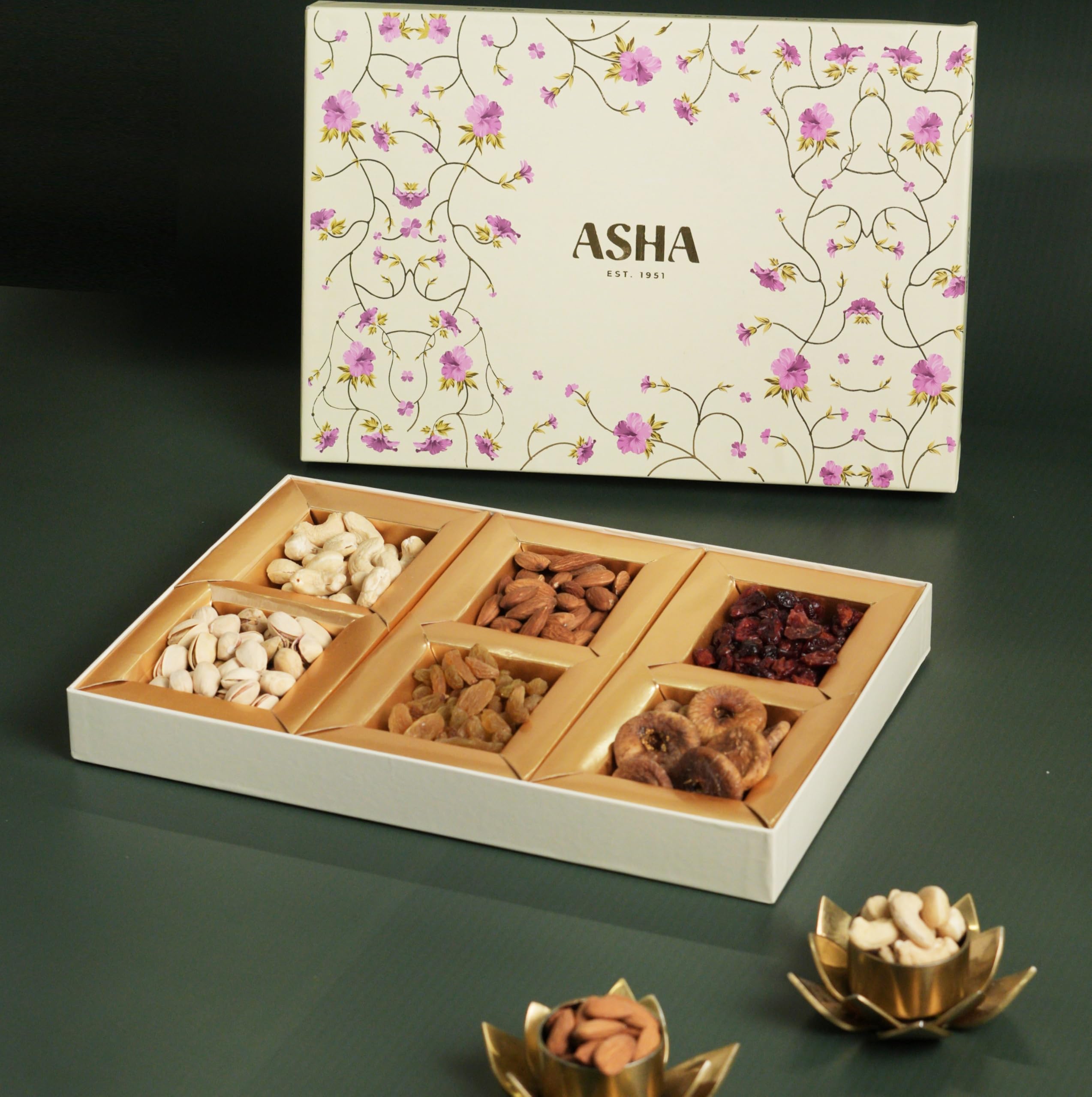 ASHA Sweets Premium Dry Fruits Gift Box 300g | Healthy Gift Hamper with Cashew, Almond, Pistachios, Raisins, Anjeer and canberry | Assortment of Nuts and Dry Fruits | Corporate and Holi Gift Hamper