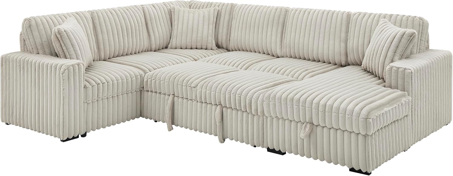 LUSPAZ 122 Inch Convertible U-Shape Sectional Sofa for Living room, Apartment and Restaurant,6 Seater Rabbit Plush Fabric Large Sleeper Couch with USB Ports, Comfy Upholstered and Storage Chaise,Khaki