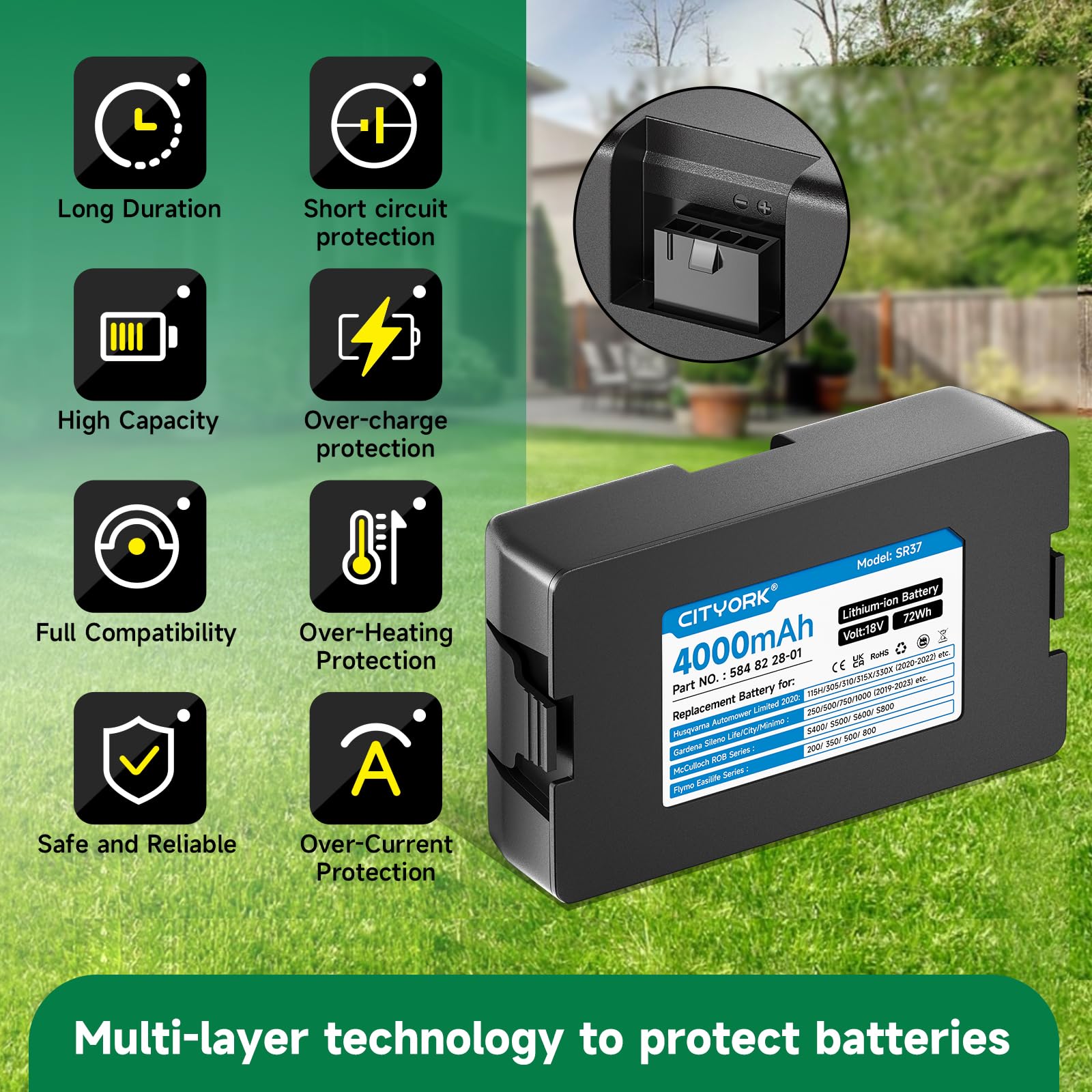 18V/4000mAh Cortacésped Batería para Husqvarna Automower Limited Edition 2020 115H 305 310 315 315X(años 2020-2022), para Gardena Sileno City/Life/Minimo: 250/500/ 750/1000 (años 2019-2023)