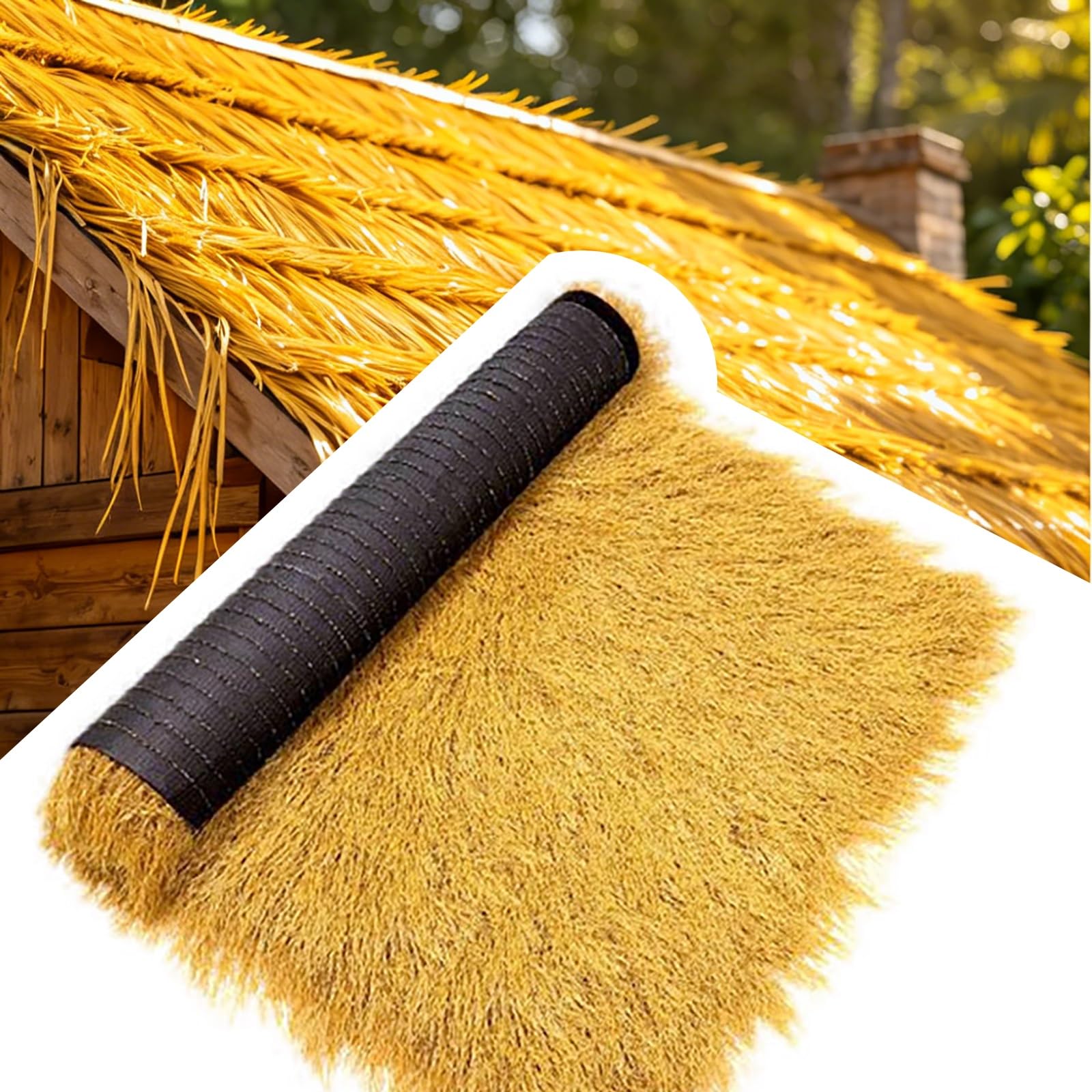 ZzERTE Waterproof & Fireproof Synthetic Palm Thatch Roofing,Artificial Thatch Straw Roof,Tiki Hut Thatch Grass Roof,Mexican Tropical Party Decoraions DIY Crafts(1x8m(39.4x315in))