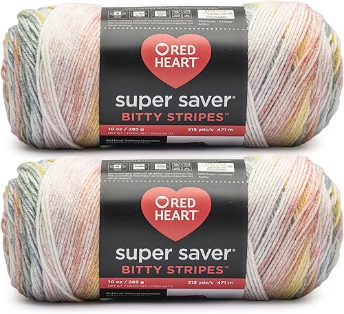 Miniatura 16 de Red Heart Super Saver Bitty Stripes - Hilo de algas marinas, paquete de 2 unidades de 100 % acrílico, 100% acrílico, peinado #4 (mediano), 515 Algas