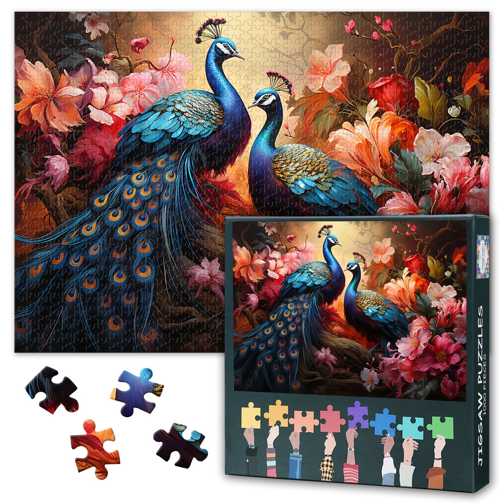 1000 Pieces Colorful Peacock Jigsaw Puzzles for Adults Intelligence Decompression Peacock Puzzles Bird Jigsaw Puzzle as Gifts for Family Friends Home Decoration 27.5"X19.7"