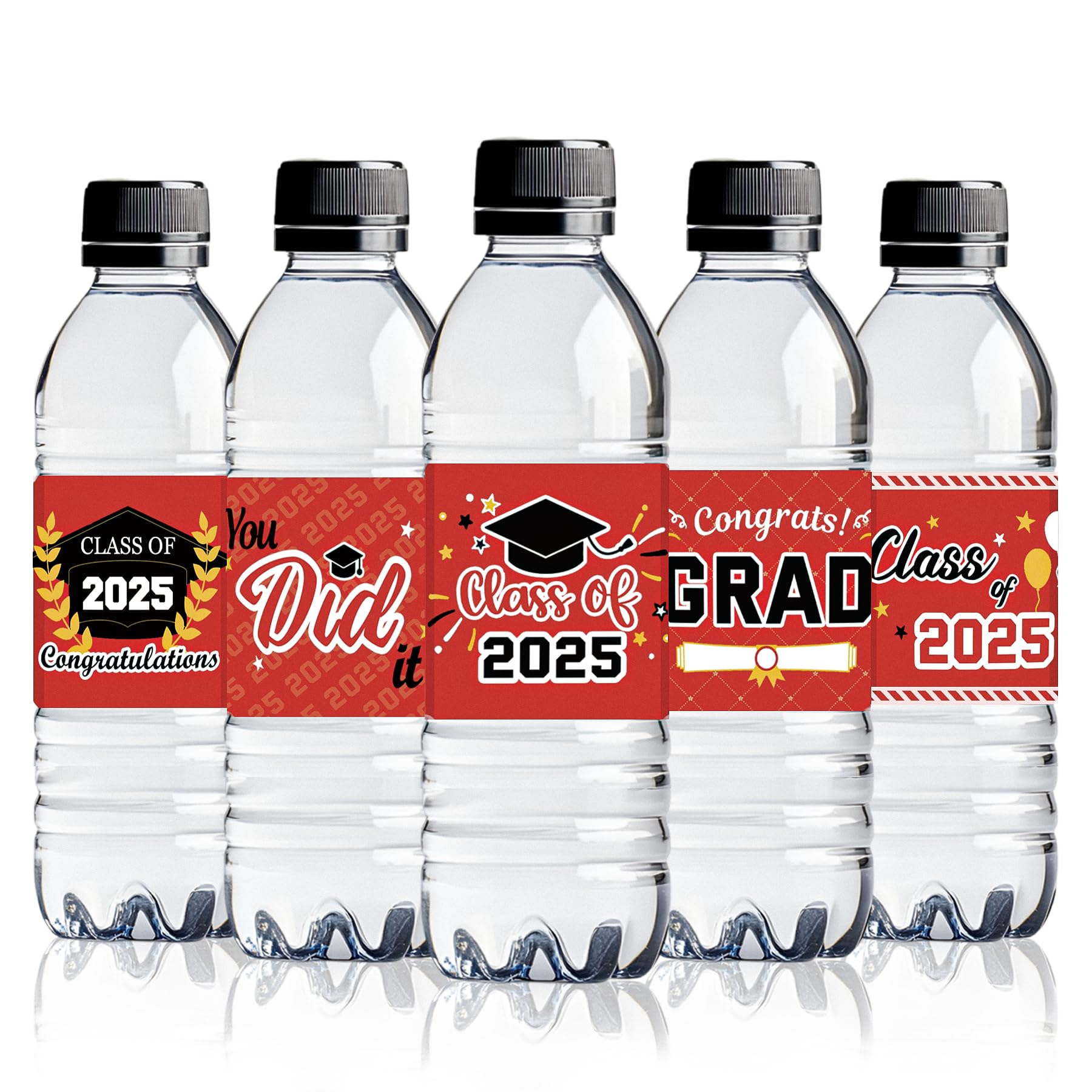 Luoirosa 45 Pcs Graduation Water Bottle Labels 2025, Class of 2025 Stickers, Red Graduation Party Decorations Favors, 2025 Graduation Labels, Class of