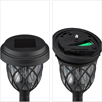 Relaxdays Lampade Solari da Giardino, Set da 12 LED con Effetti di Luce Sensore di Luminosità, H x D: 42,5 x 10 cm, Nero