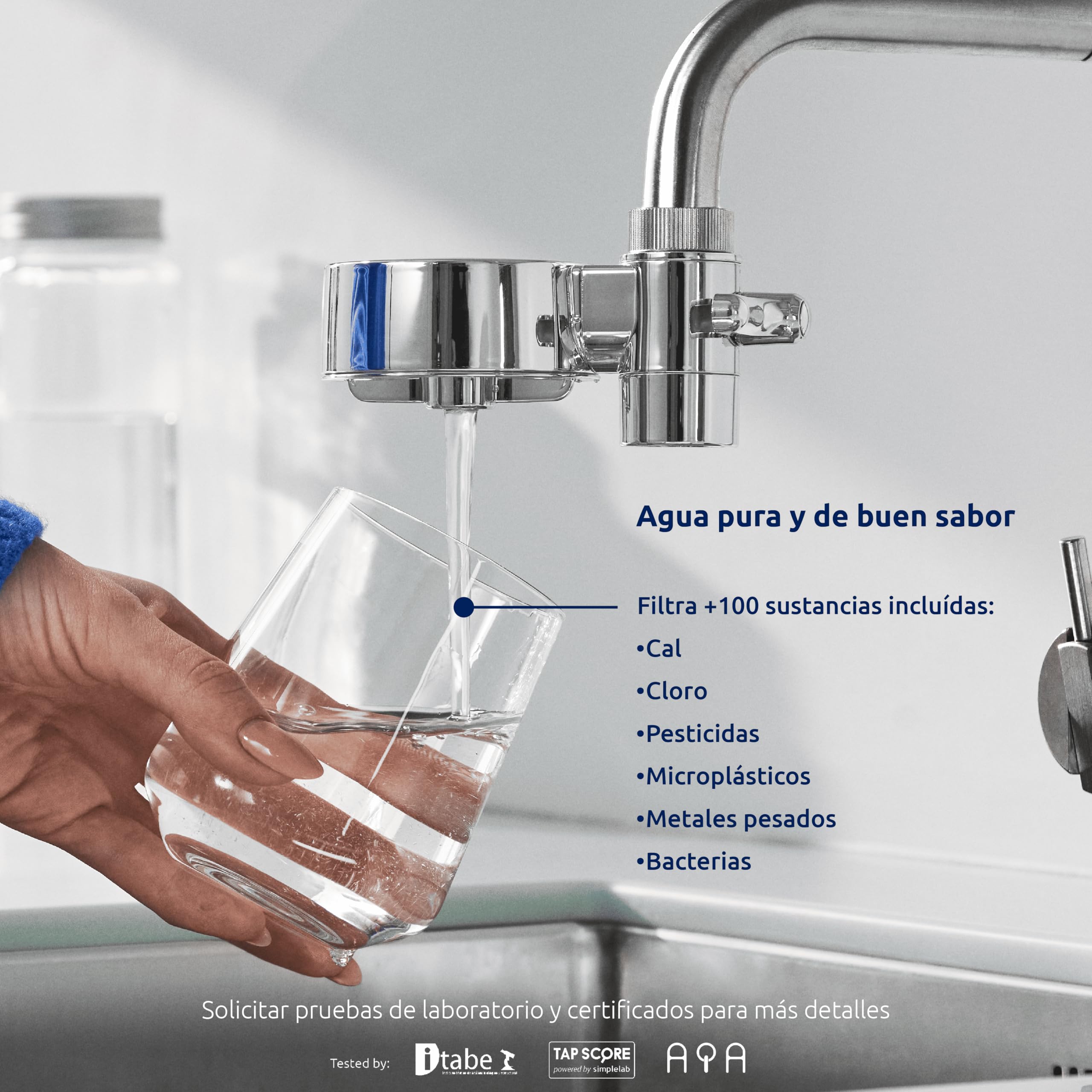 Tappwater EcoPro Compact - Filtro de agua para grifo más pequeño del mercado, filtra más de 100 sustancias. Sistema de filtración en 5 etapas con nanotecnología (cromado, 6 recambios incluidos).