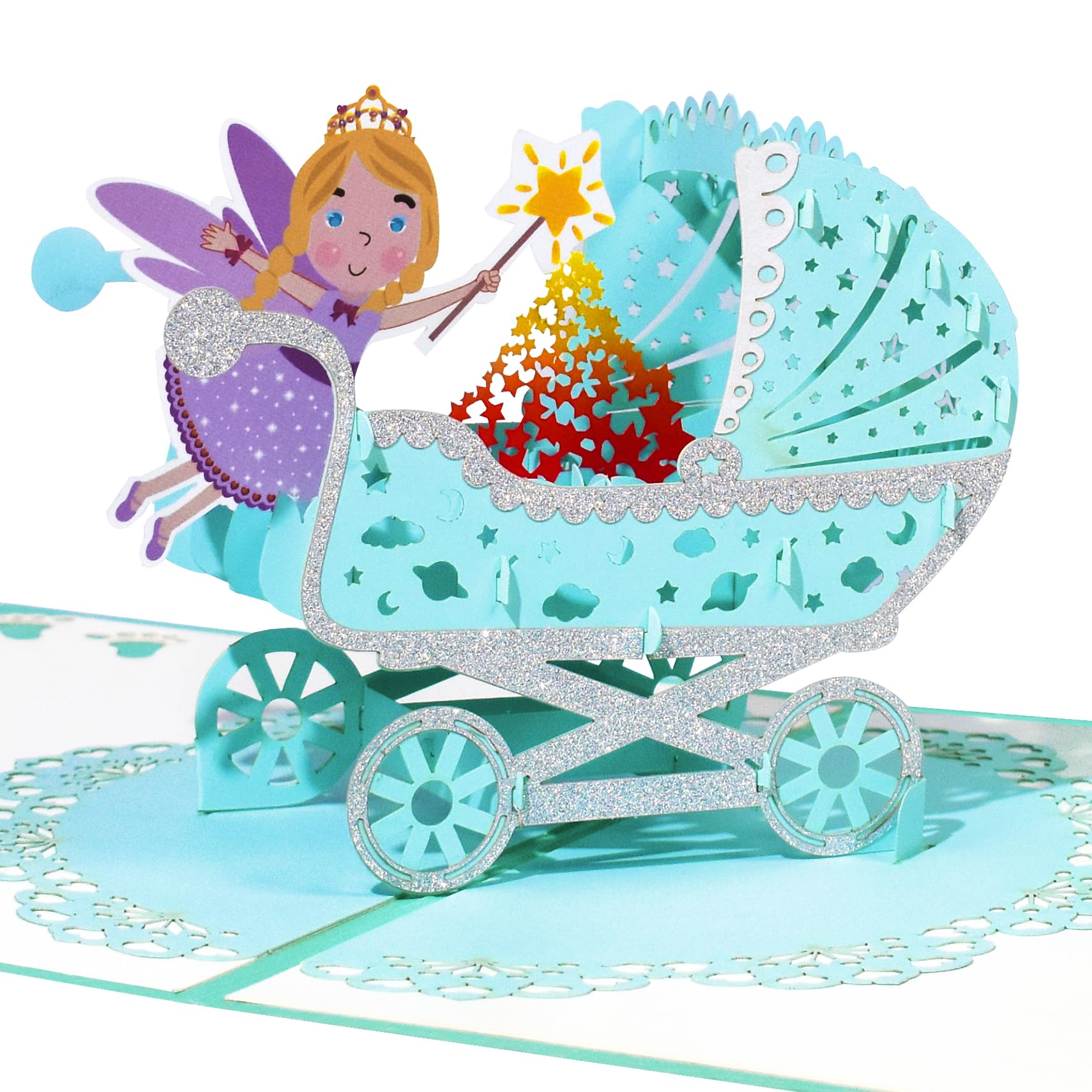 GREETING ART Welcome Baby Boy Card, Baby Shower Congratulations Stroller Design, New Baby Celebration Cards — image 1