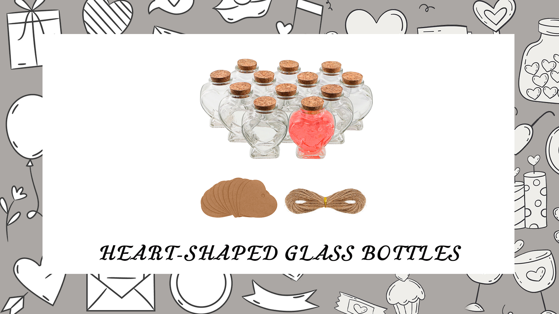 12 Pots En Verre Cœur 150ml Avec Bouchon Liège - Étiquettes Et Ficelle Pour Mariage, DIY, Cadeaux